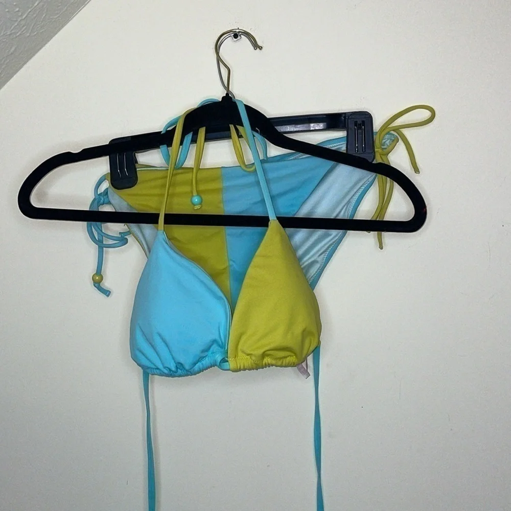 VS Vintage Colorblock Teeny Triangle Top & Bikini Bottom Set Teal/Green